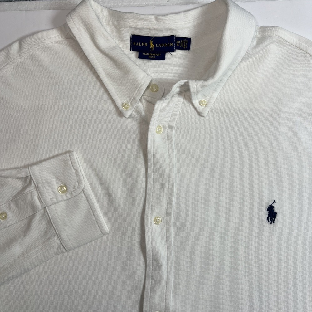 Ralph Lauren Featherweight Mesh Shirt Mens 3XB White Long Sleeve Button Down